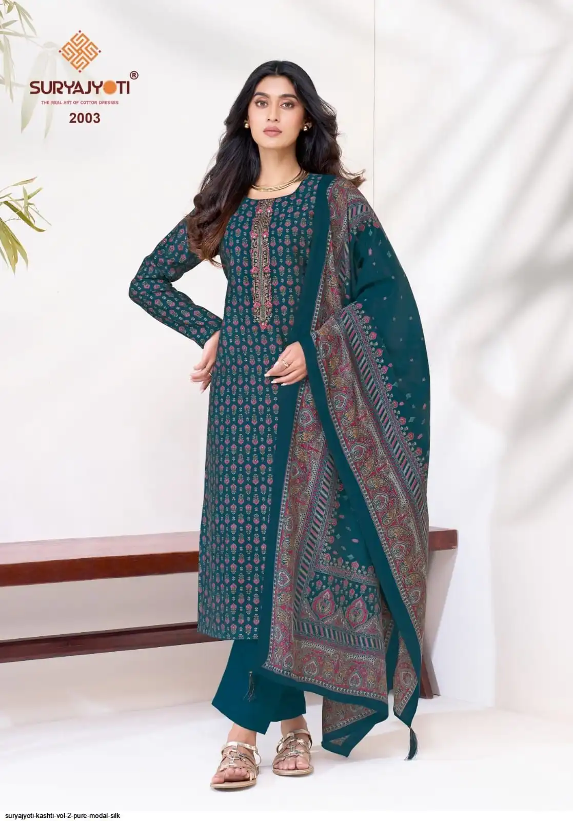 Suryajyoti Kashti Blue Modal Silk Suit Set 01A
