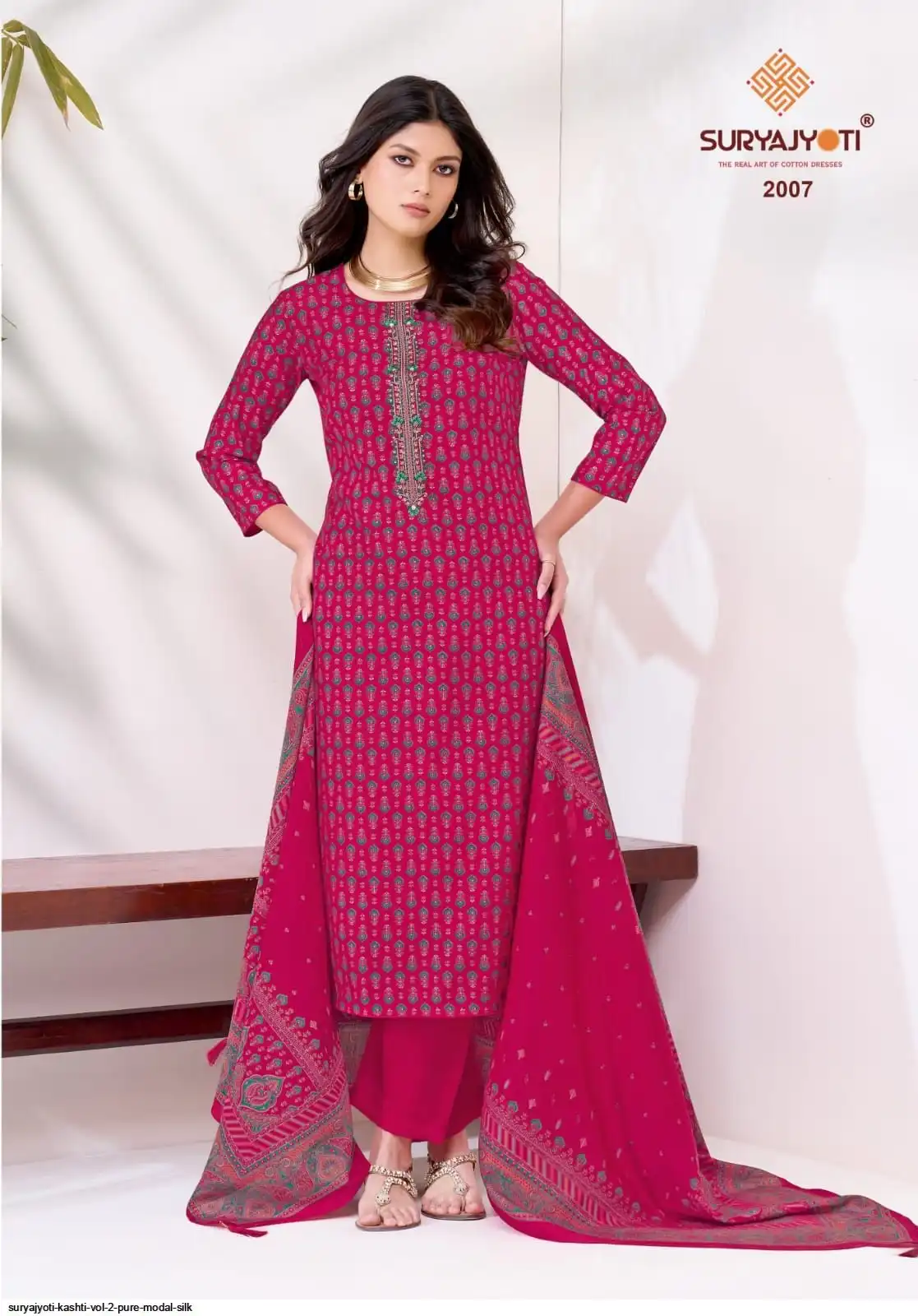 Suryajyoti Kashti Pink Modal Silk Suit Set 01B