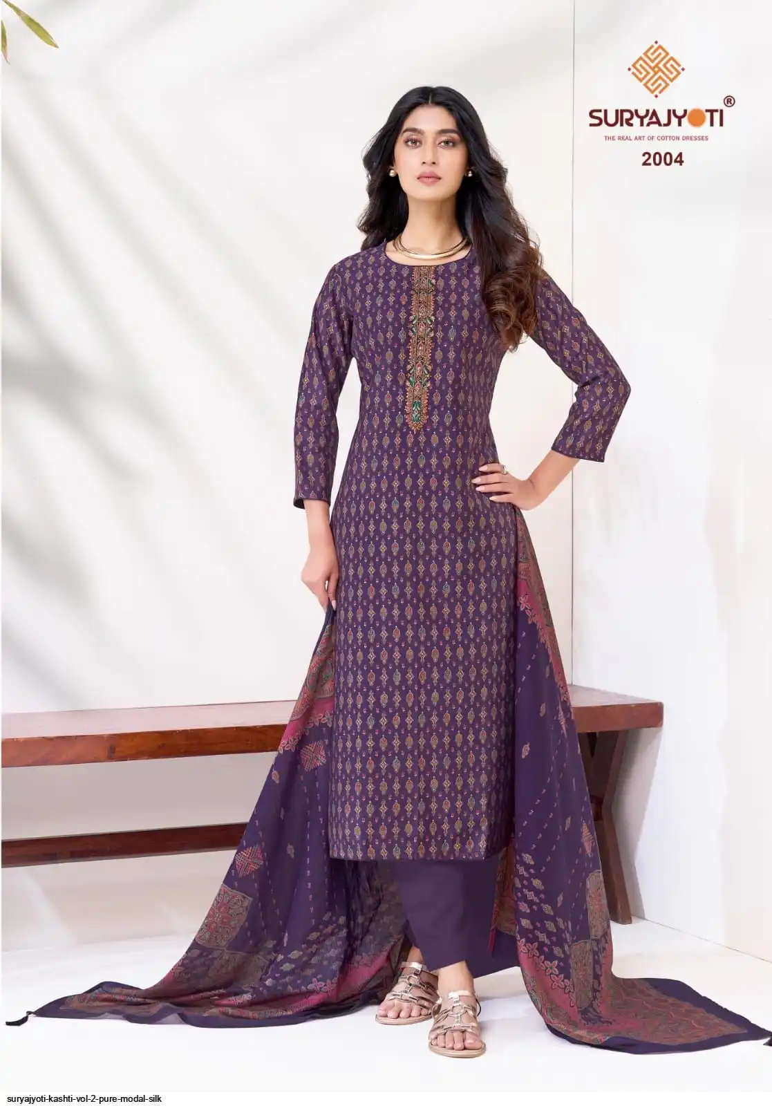 Suryajyoti Kashti Purple Modal Silk Suit Set 01C