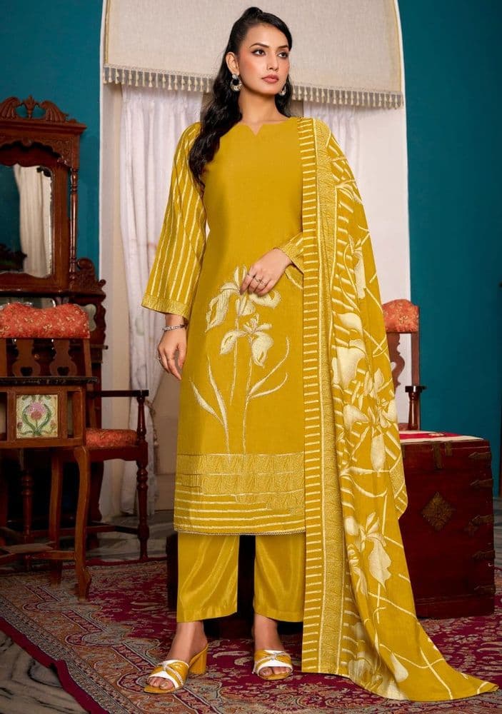 Belliza Betaab Yellow Muslin Suit Set 02A