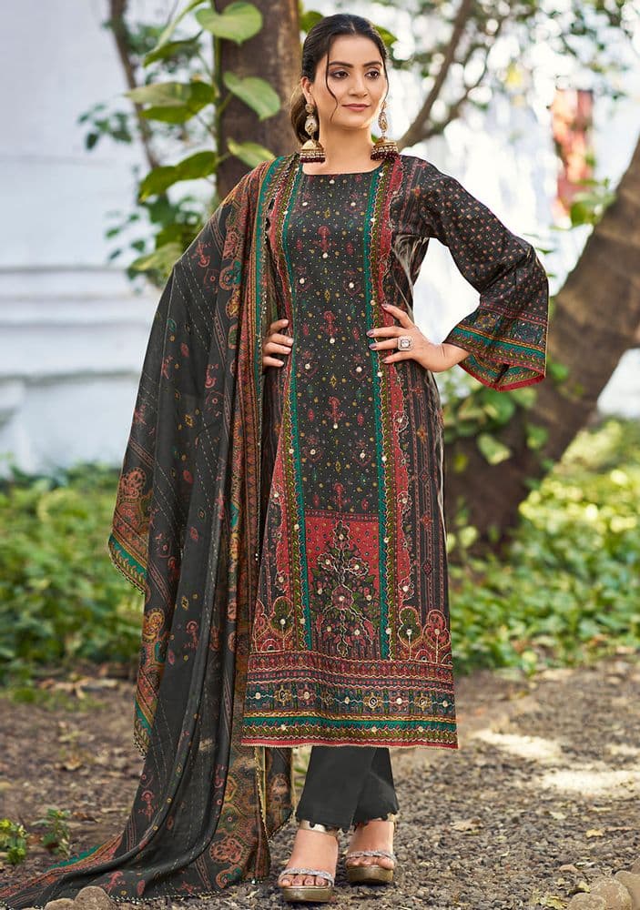 Black Muslin Handwork Suit Set 07B