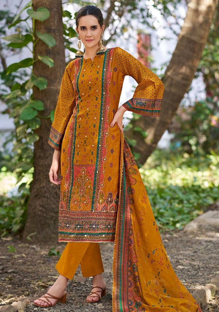 Mustard yellow muslin suit set 07F