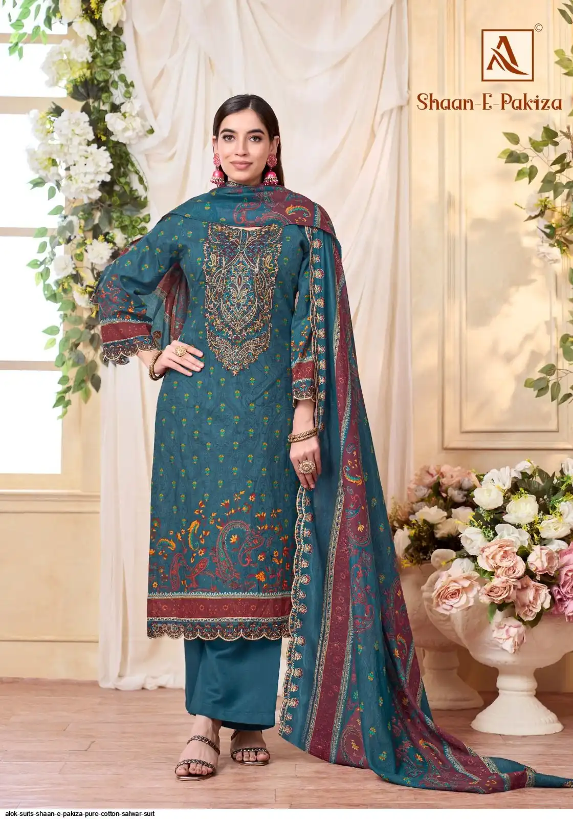 Teal Blue Pakistani Cotton Suit Set 08F